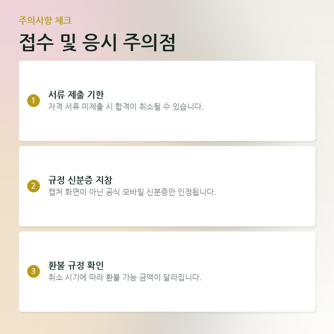 접수 및 응시 주의점 요약 카드
