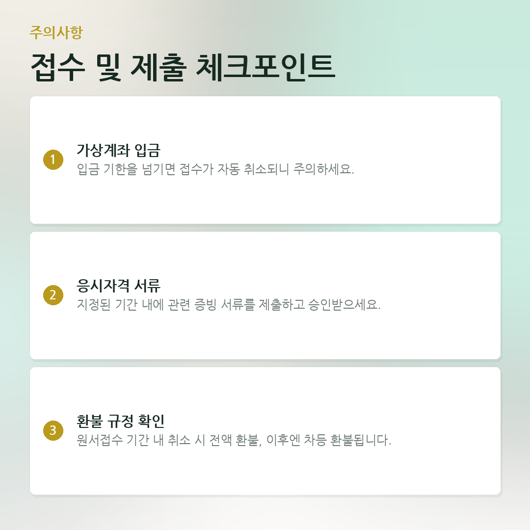 접수 및 제출 체크포인트 요약 카드