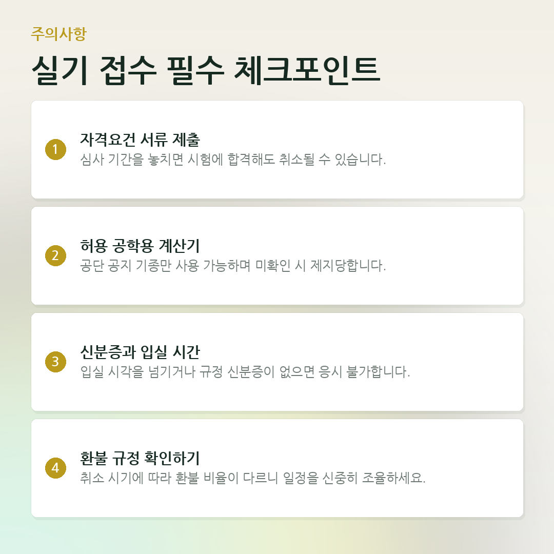 실기 접수 필수 체크포인트 요약 카드