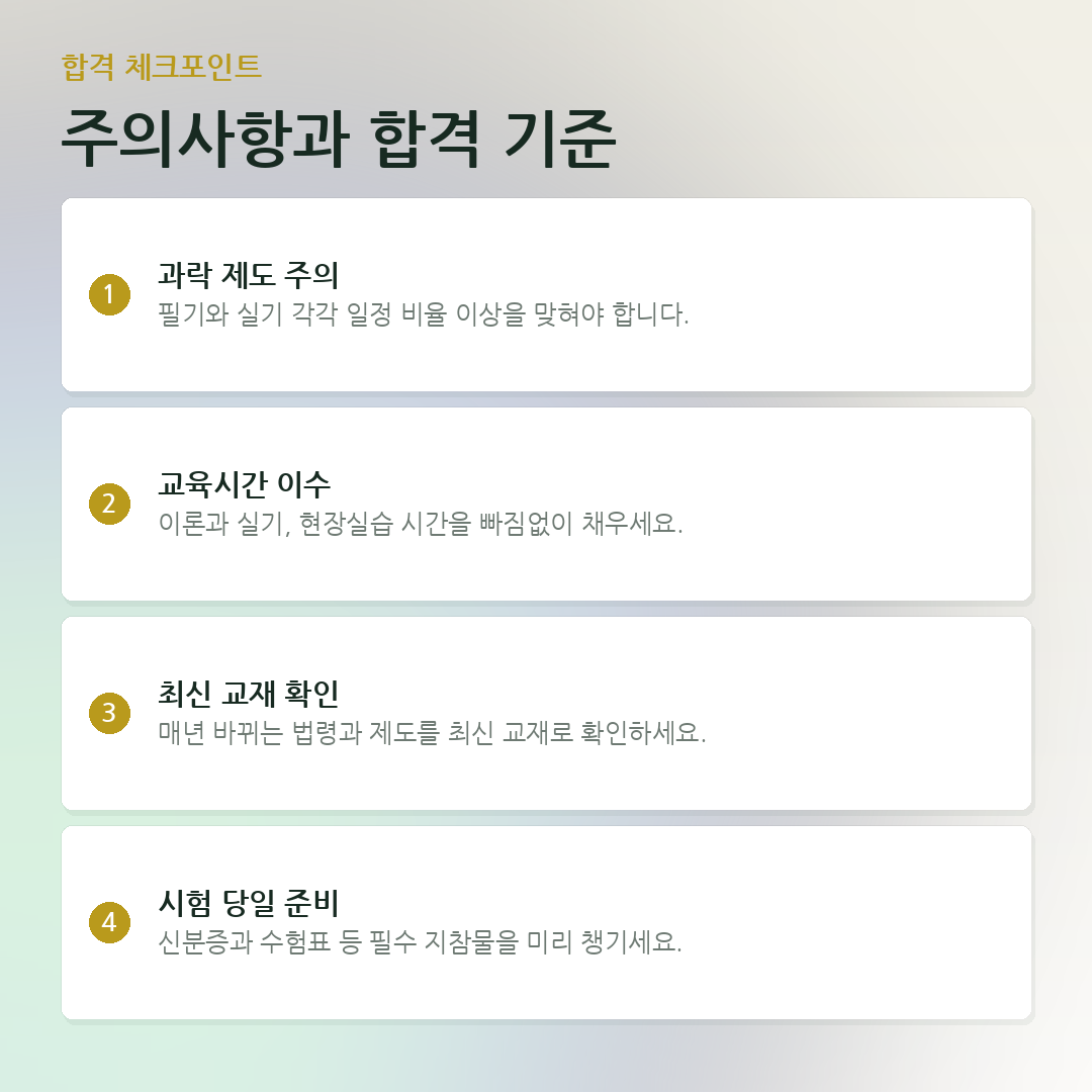 주의사항과 합격 기준 요약 카드