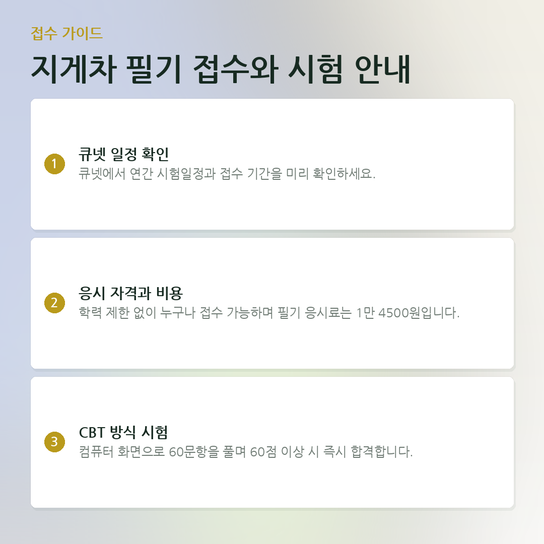 지게차 필기 접수와 시험 안내 요약 카드