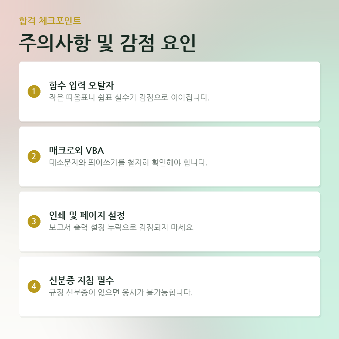주의사항 및 감점 요인 요약 카드