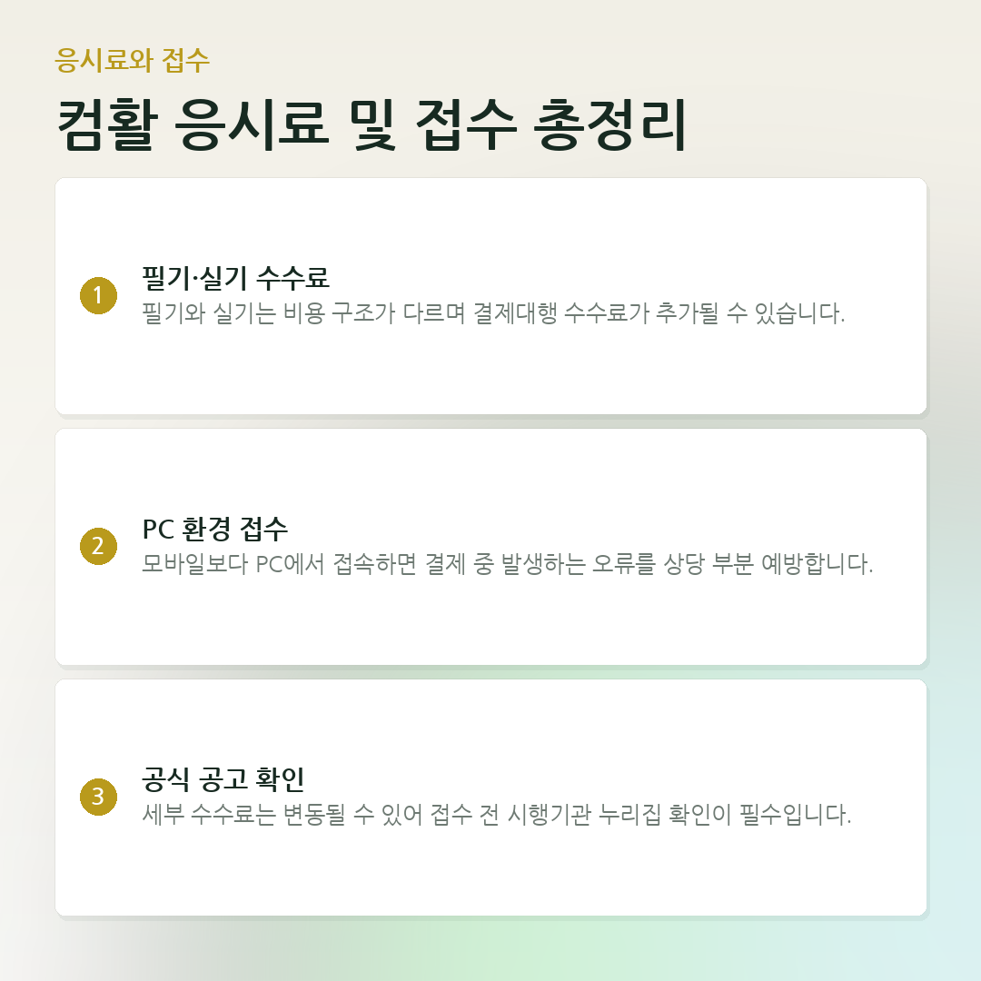 컴활 응시료 및 접수 총정리 요약 카드